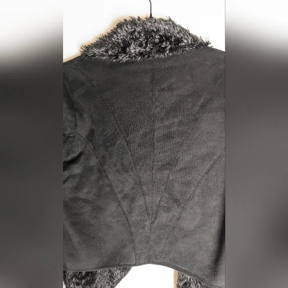 Black suede shearling cropped jacket, vintage style, Pico 1988 size S - Picture 12 of 16